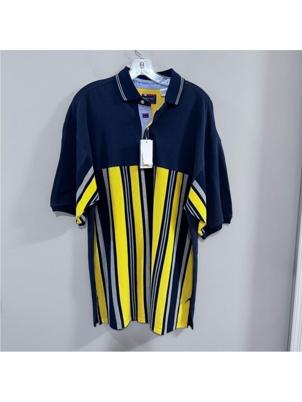 Men's NWT Vintage Bugle Boy Classics Yellow and Blue Polo. Size L
